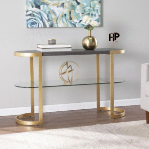 Oval Console Table 2 Tier with wooden and Glass Top