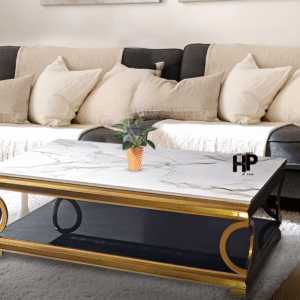 Rectangle Center Table with Marble Top and Glass Bottom