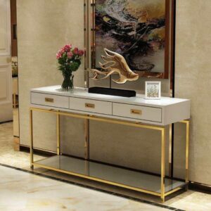 The Stylish 3 Drawers Console Table with Marble Top and Bottom