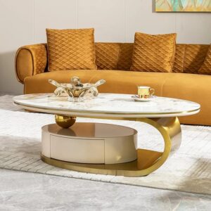 Center Table with Storage box and Marble Top