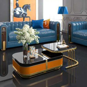 Double Slide Storage Table set with Marble Top